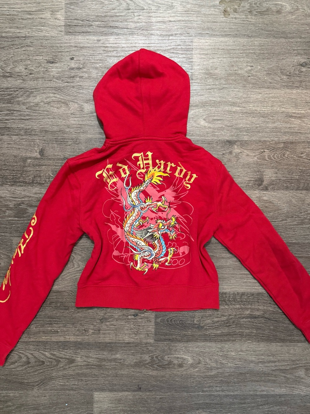 Ed Hardy Red Cropped Zip Up Hoodie